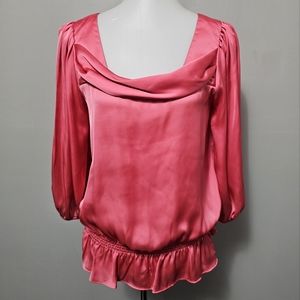 Spense Coral Satin Draped Vneck Peplum Blouse Size Small